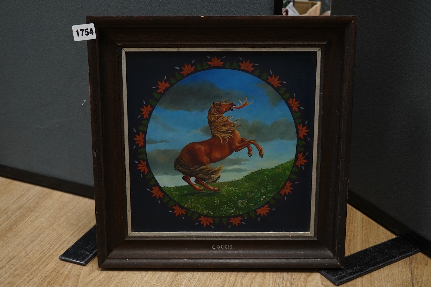 Patrick Faulkner, decorative oil on board, Study of a horse, ‘Equus’, 28 x 28cm